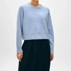 White + Warren Cashmere In Icy Blue With Saddle Sleeves And Crewneck